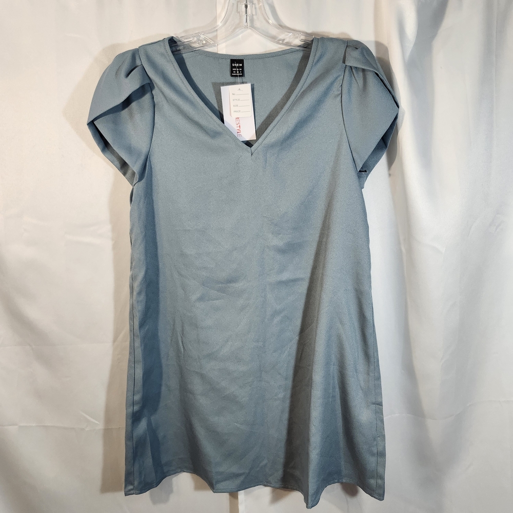 SHEIN Light Blue V-Neck Blouse